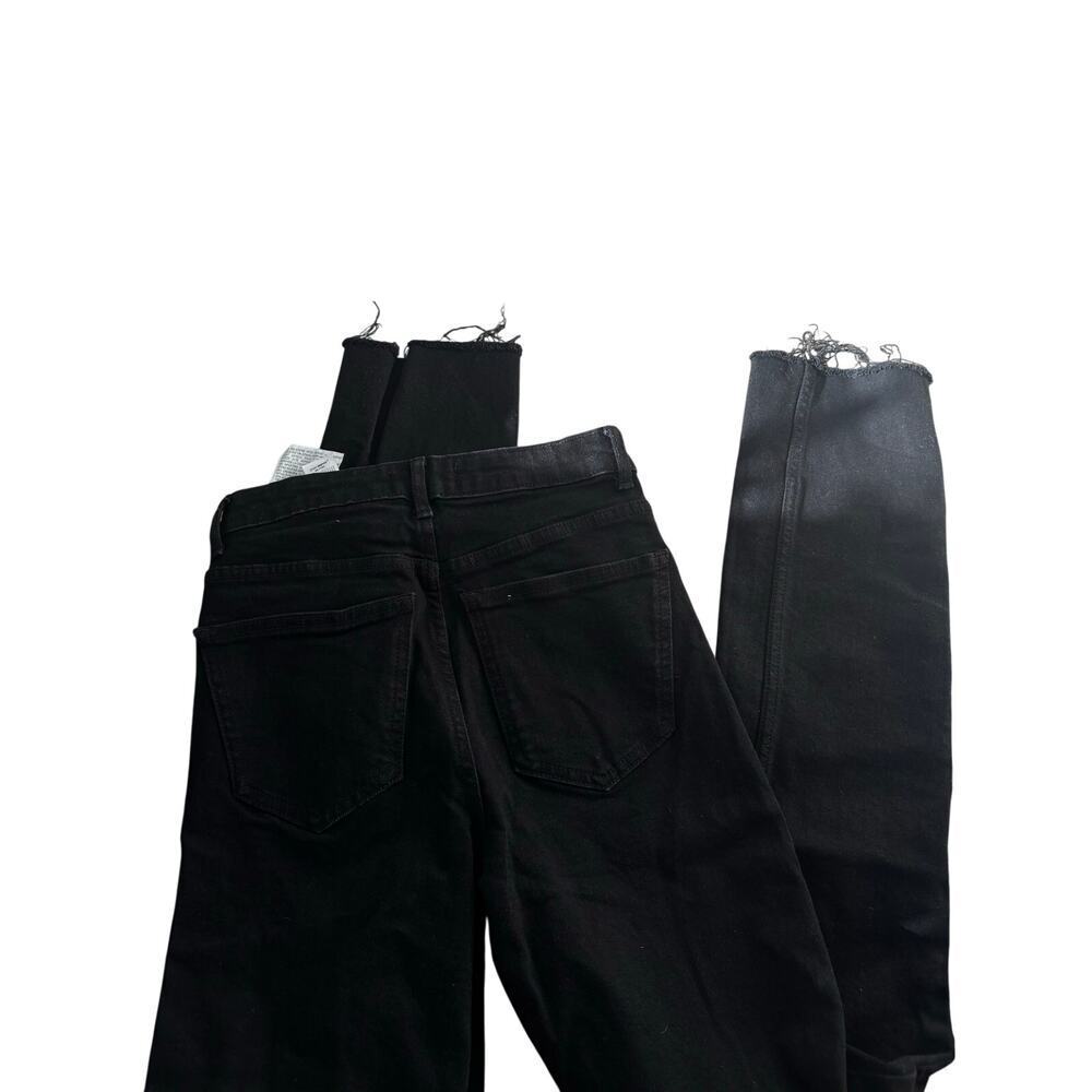 Zara Black Coated Straight Leg Jeans Frayed Hem Size US 2 EU 34 High Rise - Picture 7 of 7